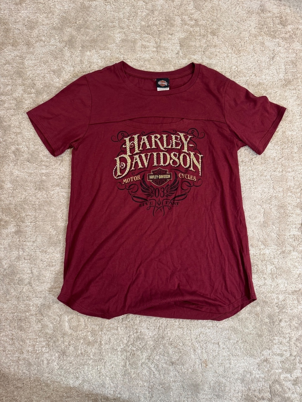 Harley-Davidson Women's Burgundy Cotton Graphic T-Shirt Medium